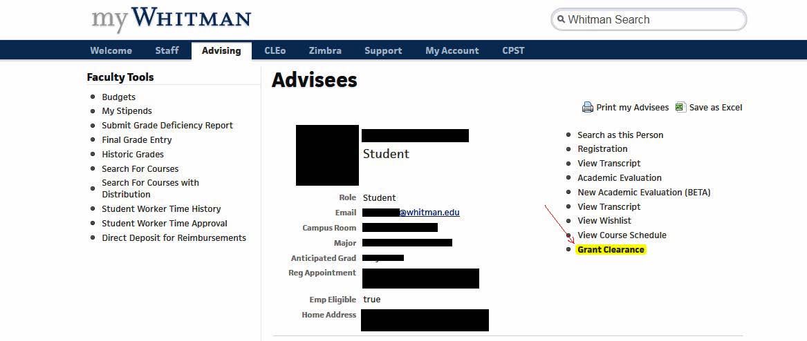 Advising Page Screenshot