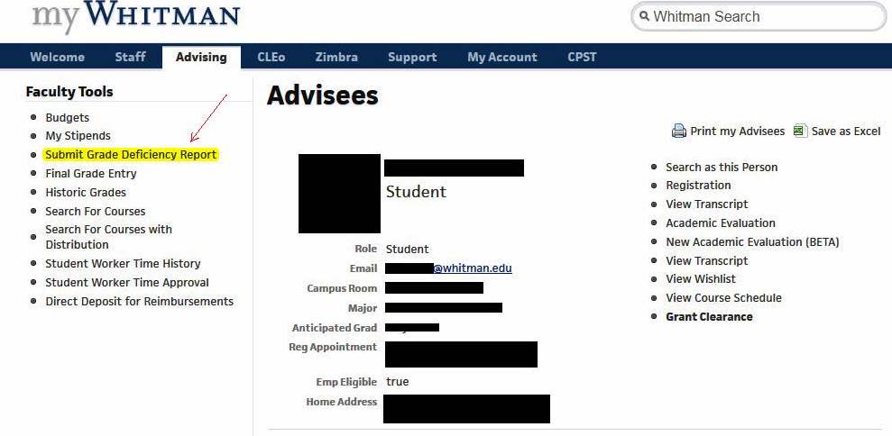 Advising Page Screenshot