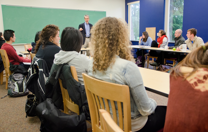 Samuel Freedman joins Prof. Helen Kim's class during his visit to Whitman.