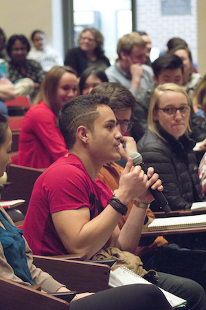 Student with microphone