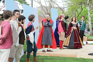 Eric Anderson ’18 (center), an English major, strikes an historical pose along with other Whitties.