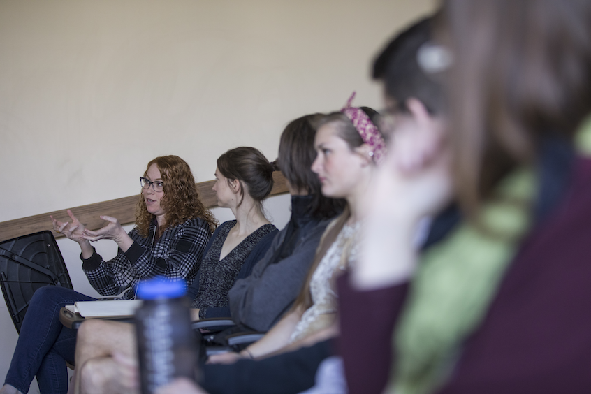 Assistant Professor of Art History and Visual Culture Studies Krista Gulbransen (left), poses a question during the Art Theory and Critique section of Session I.