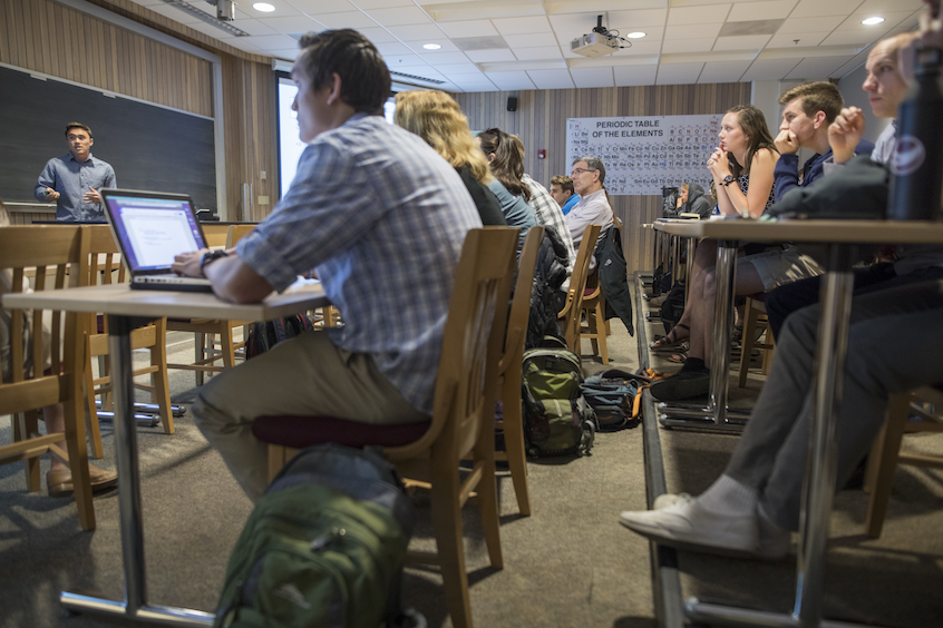 Terada (at the board) delves into his findings on "Associations Between the Ankle-Brachial Index and Markers of Arterial Dysfunction and Non-Classical Monocytes in HIV-Infected Individuals."