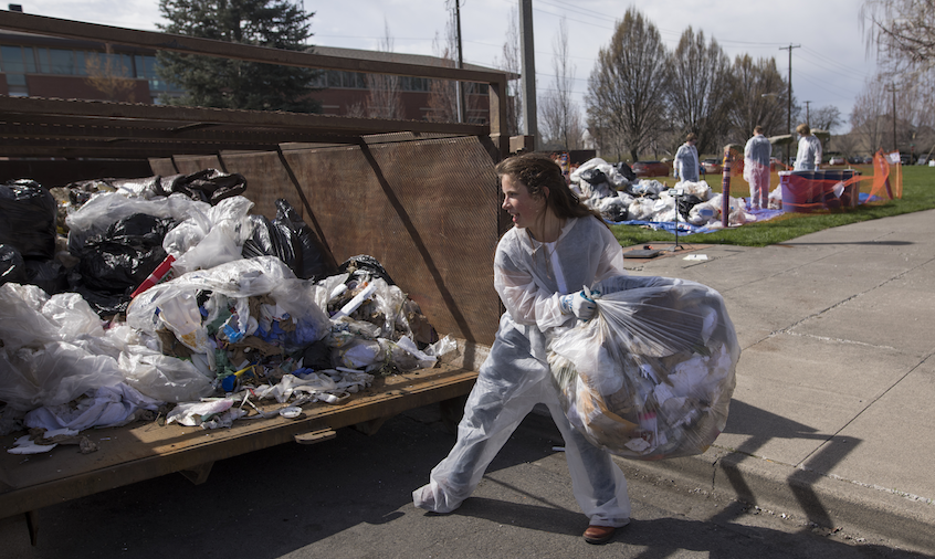 Molly Burchfield '19, a geology and environmental studies major, pitches in at Mt. Trashmore.