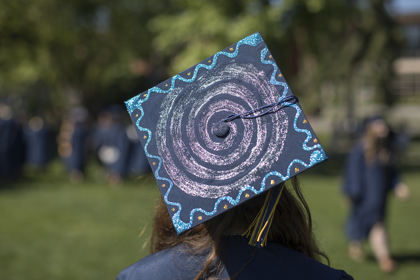 Back of Commencement cap with glitter pattern 