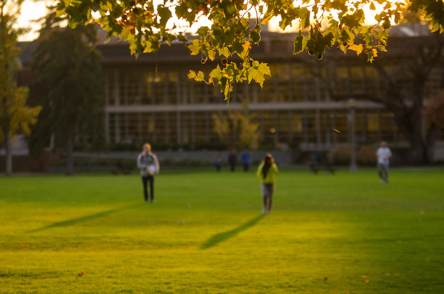 Colorful foliage in front of Penrose Library on an autum day. 