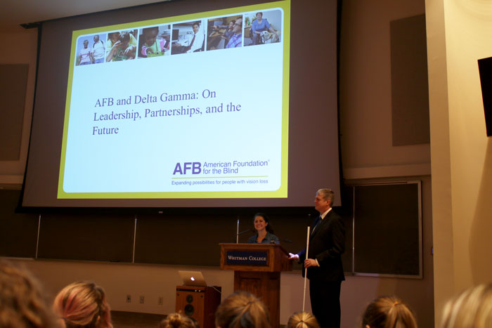 President of the American Foundation for the Blind giving a talk.