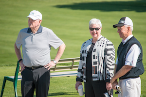 Max Johnson ’59, President Kathleen Murray, and Jock Edwards ’66.