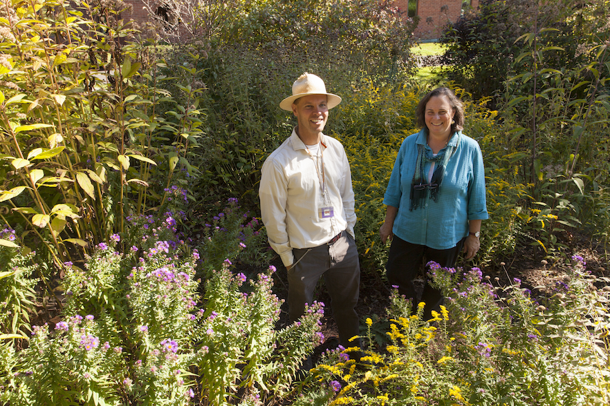 Co-authors Mark Lubkowitz and Valerie Bang-Jensen in the Teaching Gardens of Saint Michael's College, their first collaboration.