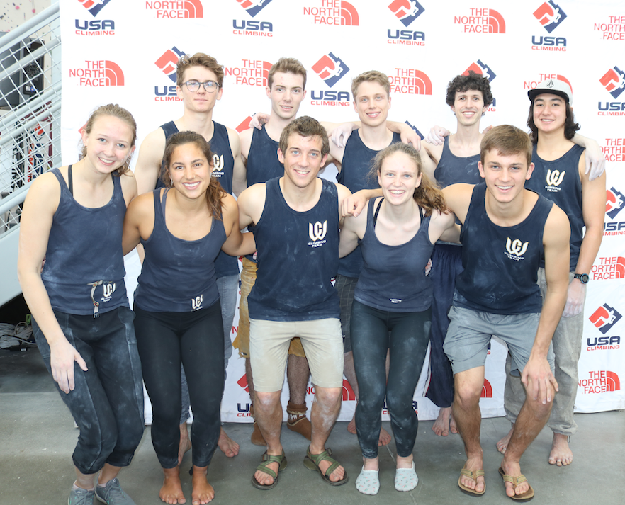 Top row, left to right: Kai Hill '21, Connor Finkbeiner '19 (biochemistry, biophysics & molecular biology), Jack Hunsaker '19 (physics-astronomy), NoahLani Litwinsella '18 (biology and art) and Cameron Daniel '21.
Bottom row, left to right: Madi Crowley '20 (computer science and Spanish), Mary Kampa '19 (interdisciplinary), Nate Gamble '21, Mackenzie Kuller '21 and Johnathan Reed '21. Photo courtesy of the climbing team. 