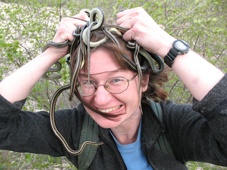 Kate Jackson with snakes