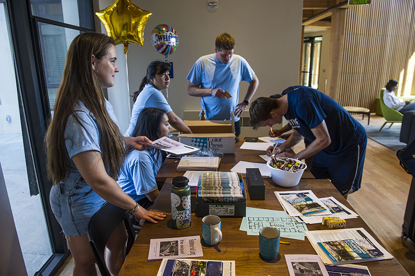 Residence life staff assist students during check-in at Stanton Hall.
