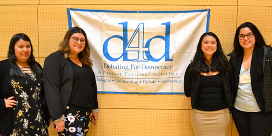 From left to right: Lizbeth Llanes Macias ’20, Salma Anguiano ’22, Mayrangela Cervantes ’20 and Ameliz Price-Dominguez ’22 at the Debating for Democracy conference, presented by Project Pericles.
