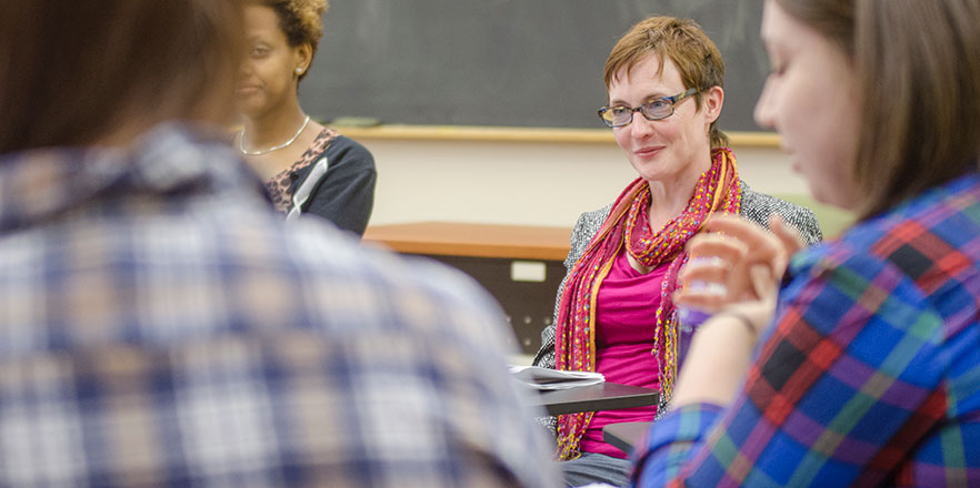 Lydia McDermott teaches a course in 2015.