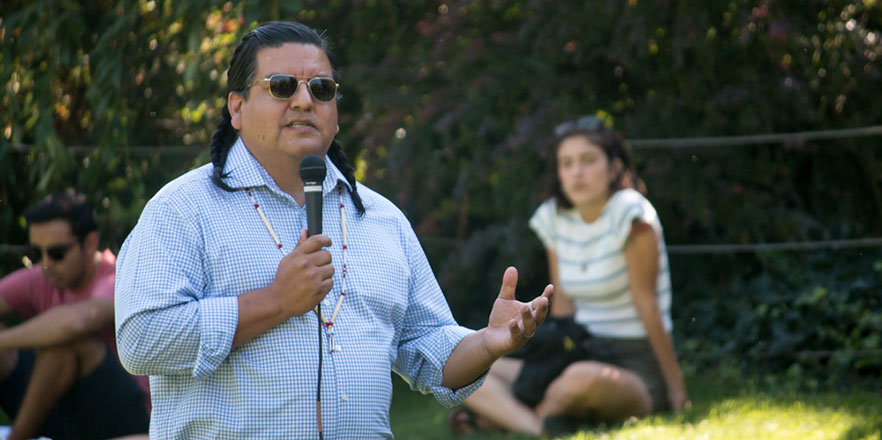 Chuck Sams speaks at Whitman College in 2017.