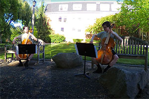 Liam Dubay plays the cello with himself.