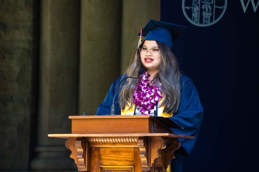 Class Speaker Lauren Rhodes ’21 speaking to her fellow graduates