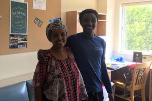 Saleh and his mother on first-year move-in day