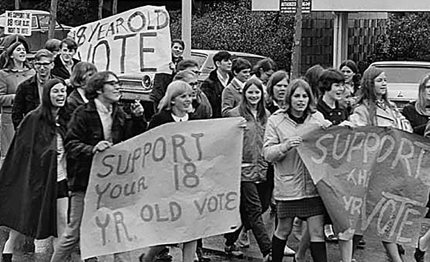 Seattle youth protesting with signs in 1969