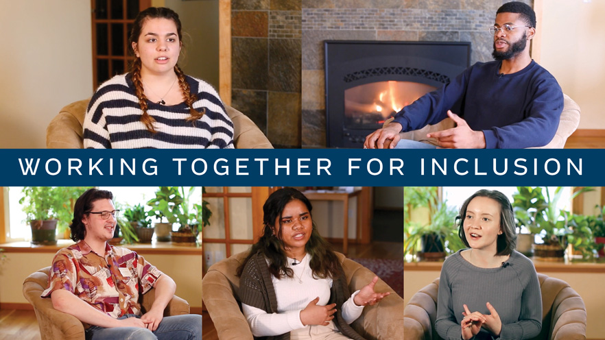 "Working Together for Inclusion" with collage of students