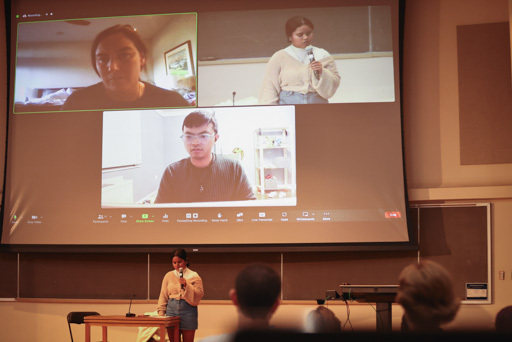 Louise Stephens, Javan Santos, and Bertine Lakjohn at the Youth Climate Activist Speaker Series.