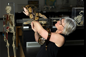 Kate Jackson with a snake on her arm.