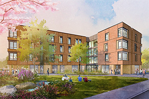 Architectural rendering of Harvey Hall.