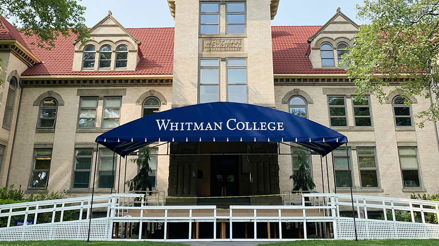 Memorial Building with Whitman sign.