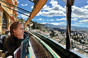 A student looking off into the horizon in Spain.