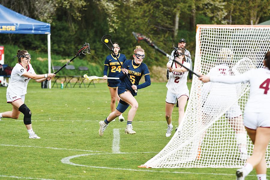 a lacrosse player prepares to take a goal shot