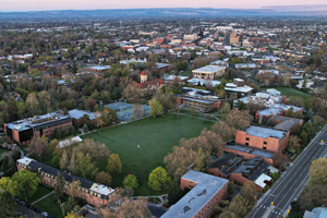 drone image of Whitman campus and surrounding area of Walla Walla