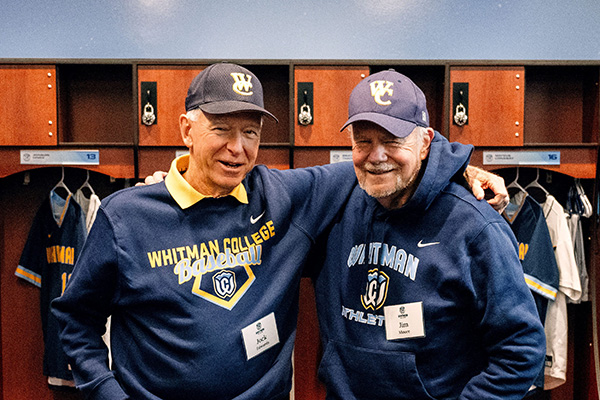 Jock Edwards and Jim Moore in the locker room of the Edwards-Moore Clubhouse