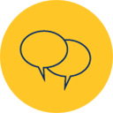 Two speech bubbles in a yellow circle.