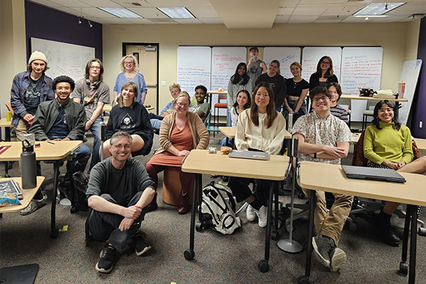 Group photo of students in a Human-Centered Design (HCD) class at Whitman College in 2024.