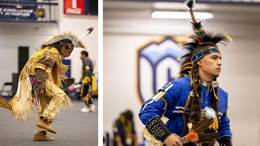 Aiden Wolf and Lowell Pierre at the powwow hosted at Whitman College.