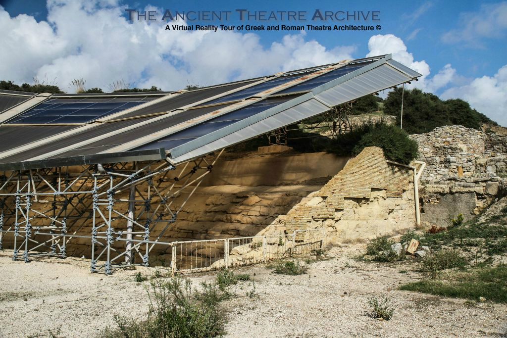 Protective roof detail at Heraclea Miinoa. theatre. Photo: T. Hines 2018.