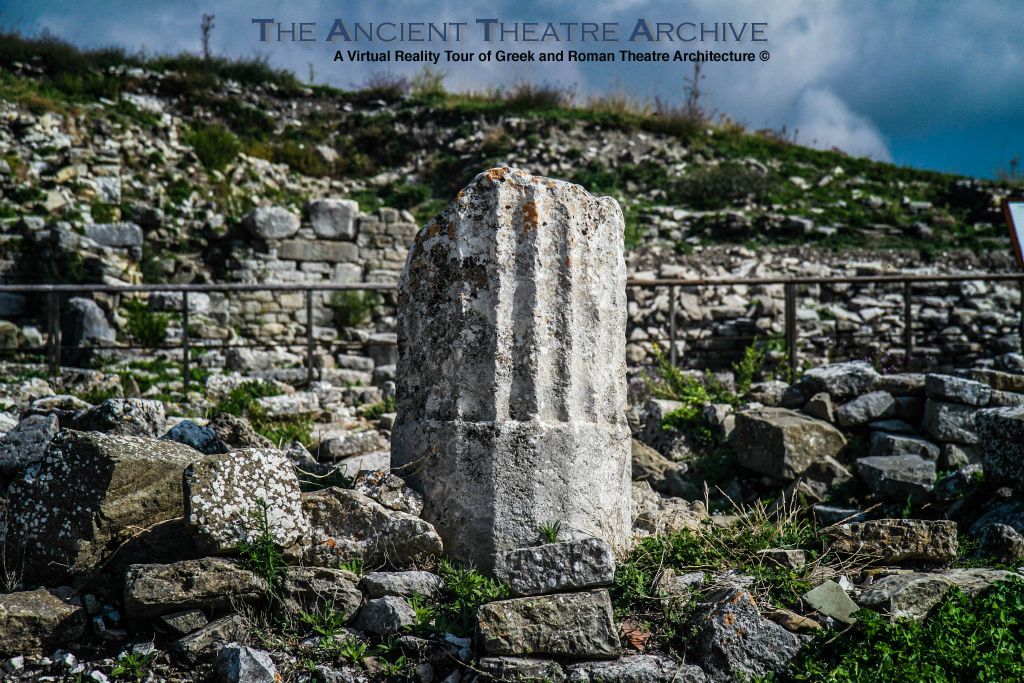 Both the cavea and the skene of the Monte Iato theater were enriched with stone sculptures of various forms; the decorative whole was rebuilt on the basis of elements found in their original location, in a collapsed position or reused in later buildings or set aside following their disposal. Photo: T Hines 2019.