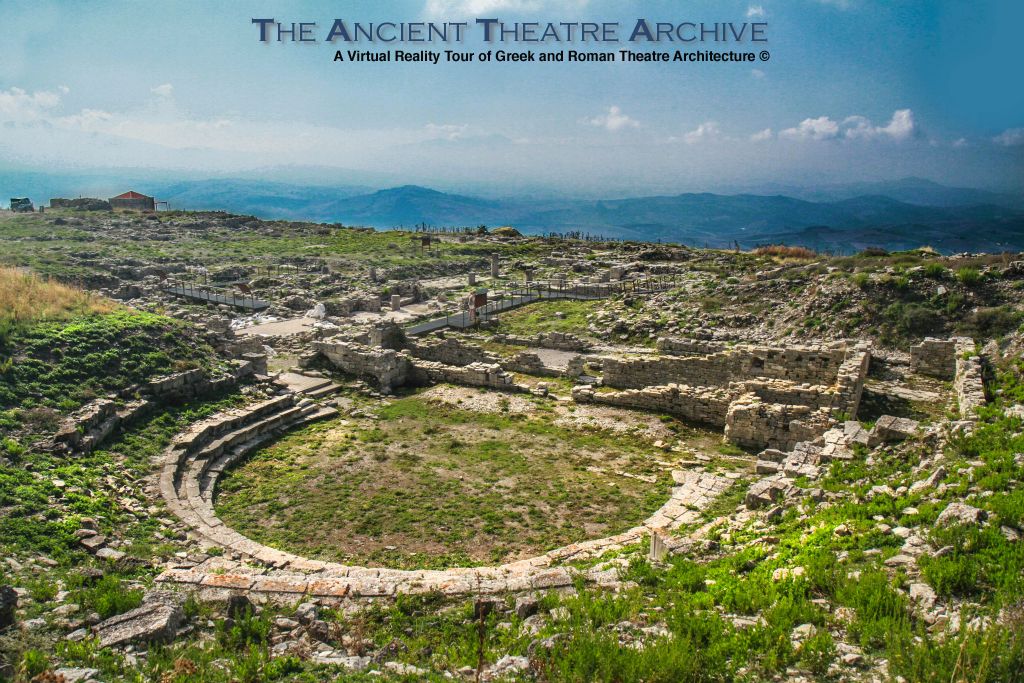 Iaitas cavea: D 67.9m, facing south, exceeds semicircle; analemmata parallel to scene building; ima cavea: 14 rows of seats (0.39 x 0.74 m) divided into 7 cunei (wedge-shaped seating sections), with a capacity of 5000. Photo: T Hines 2019.