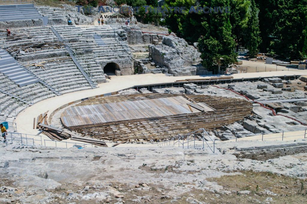 The ancient Greek tragedies are performed at sunset, in Italian, without sound systems because of the quality of the theatre's acoustics. Each theatre season begins in May and ends in July.  Photo: T. Hines.