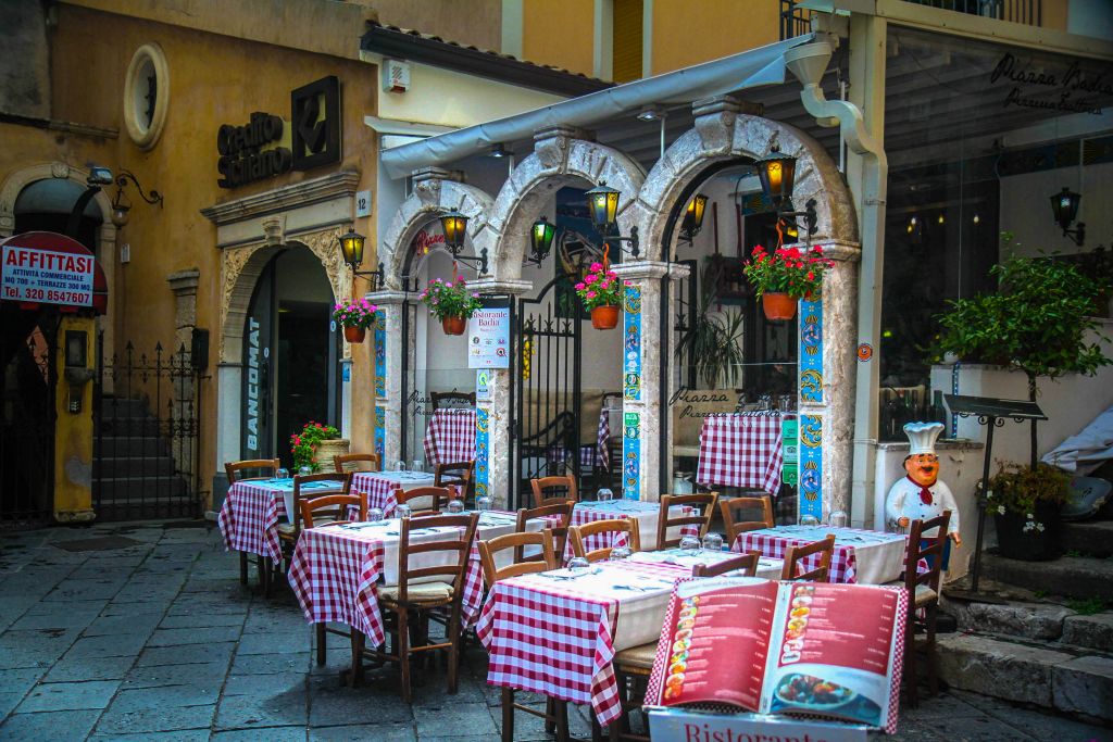 One of numerous restaurants and shops in the old part of the city.